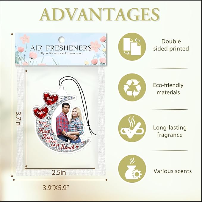 Personalized Valentine's Day Car Air Freshener with Pictures, I Love You, Drive Safe, Fun Couple Gift, Hanging 2Pack