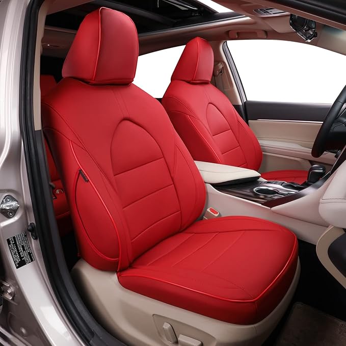 EKR Camry Seat Covers for Toyota Camry XSE,XLE 2025 2026 Waterproof Leather Car Seat Cover Full Set for Trucks SUV-Faux Leather (Red)