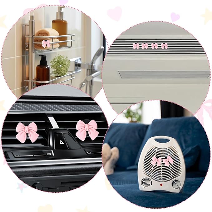 6pcs Pink Bow Car Vent Clips Air Freshener Vent Clip Cute Air Conditioning Outlet Clip Car Interior Decor Charm Accessories(3.2 cm, 3.4 cm)