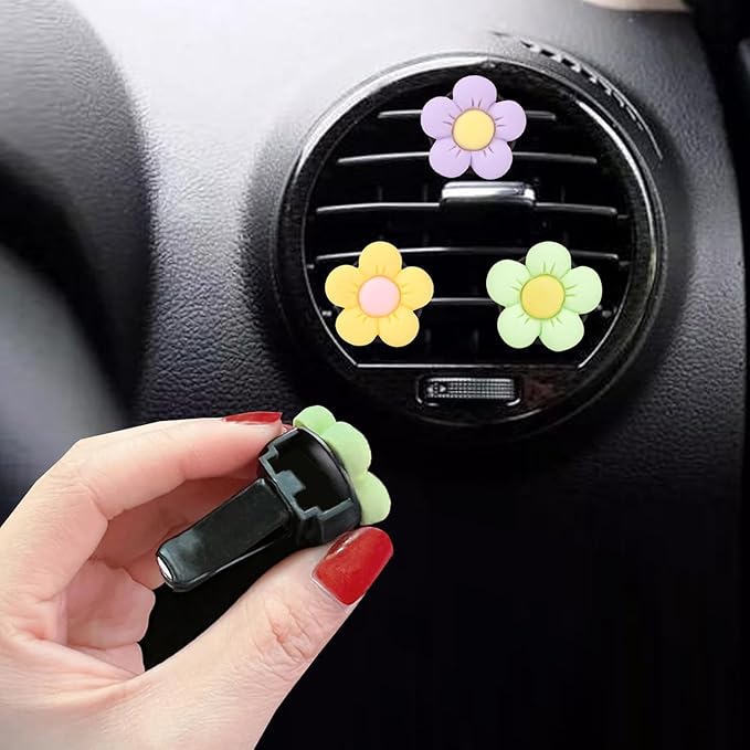 6PCS Cute Daisy Flower Air Vent Clip Car Accessories Air Conditioning Outlet Clip Car Air Freshener Dashboard Accessories Charm Car Inter Decor