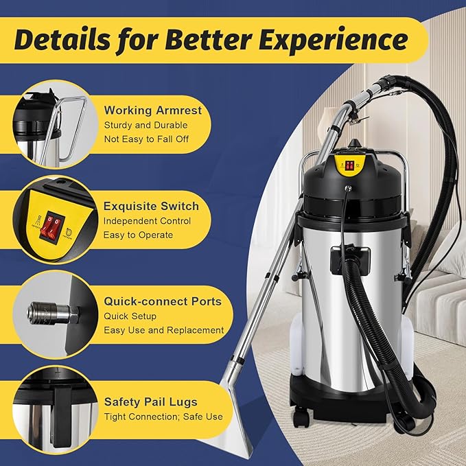 40L/11Gal Commercial Carpet Cleaner, 3 in 1 Multi-Purpose Floor Cleaning Machine Heavy Duty Extractor Vacuum Washing Machine, 1049W Powerful Sofa Curtain Carpet Cleaning Machine