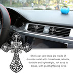 2PCS Bling Car Air Vent Clip, Crystal Cross Air Conditioner Outlet Air Fresheners Vent Clips, Sparkly Bedazzled Decor Rhinestone Cross Diffuser Clip, Interior Car Accessories (Black)