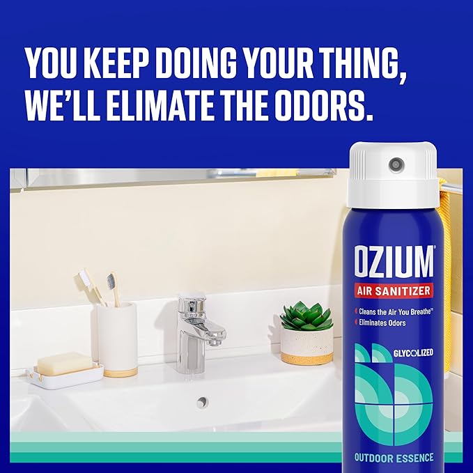 Ozium 3.5 Oz. Air Sanitizer & Odor Eliminator for Homes, Cars, Offices and More, Outdoor Essence Scent, 2 Pack