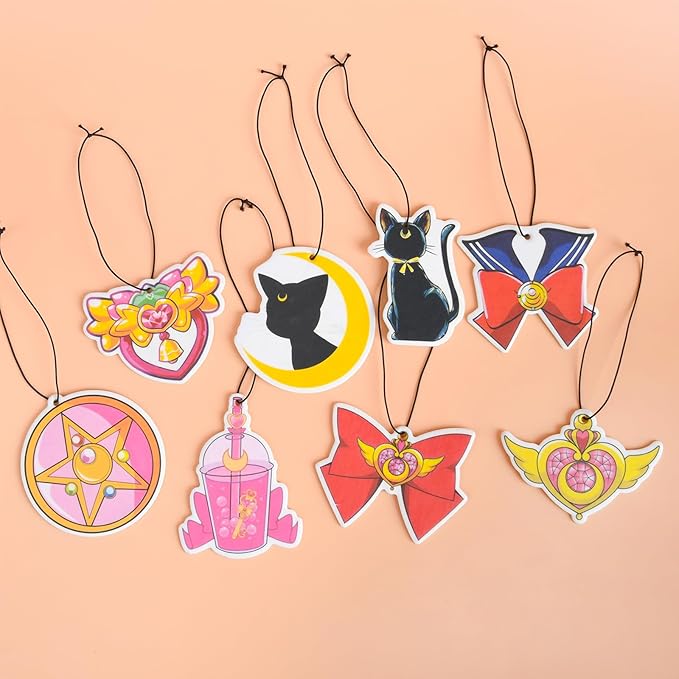 Anime Moon Cat Cute Car Air Freshener Card Pendant（8 Pack Refreshing Ice Scent）Gifts Merch Party Supplies Room Decor Accessories for Hanging Rearview Car Interior