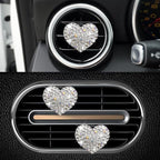 4PCS Heart-Shaped Car Vent Clip with Rhinestone, Vent Clip Car Accessories, Sparkly Rhinestone Bling Diamond Freshener Holder, Air Conditioning Outlet Ornament for Women Girls (White, Style1)