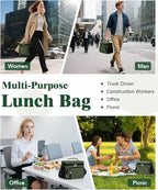 Insulated Lunch Bag for Men & Women, 9L Leakproof Lunch Box Soft Cooler Tote with 5 Pockets, 600D Oxford, EVA Lining, Adjustable Strap for Work, Picnic, Beach&Travel-Green