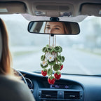 Crochet Car Air Freshener Hanging, Cute Hanging Plant for Cars, Crochet Strawberry Plant with 10ml Empty Refillable Oil Diffuser Bottle, Handmade Boho Car Ornament Charms for Rear View Mirror, Red
