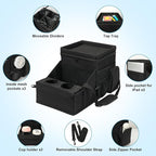 COOLBEBE Car Seat Organizer, Backseat Car Organizer with Cup Holders for Kids and Adults Travel, Cooler Compartment Passenger Seat Organizer Storage Box for Front or Middle Seat, Black