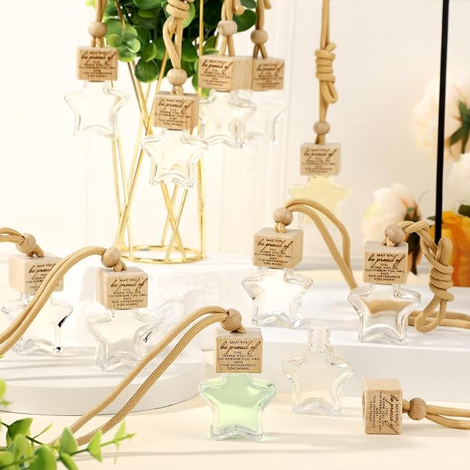 24 Pcs Star Shaped Car Fragrance Diffuser Bottle Bulk - Appreciation Gifts Set Hanging Glass Diffusers with Inspirational Message for Coworker Teacher Staff Thank You Gift (Be Proud of)