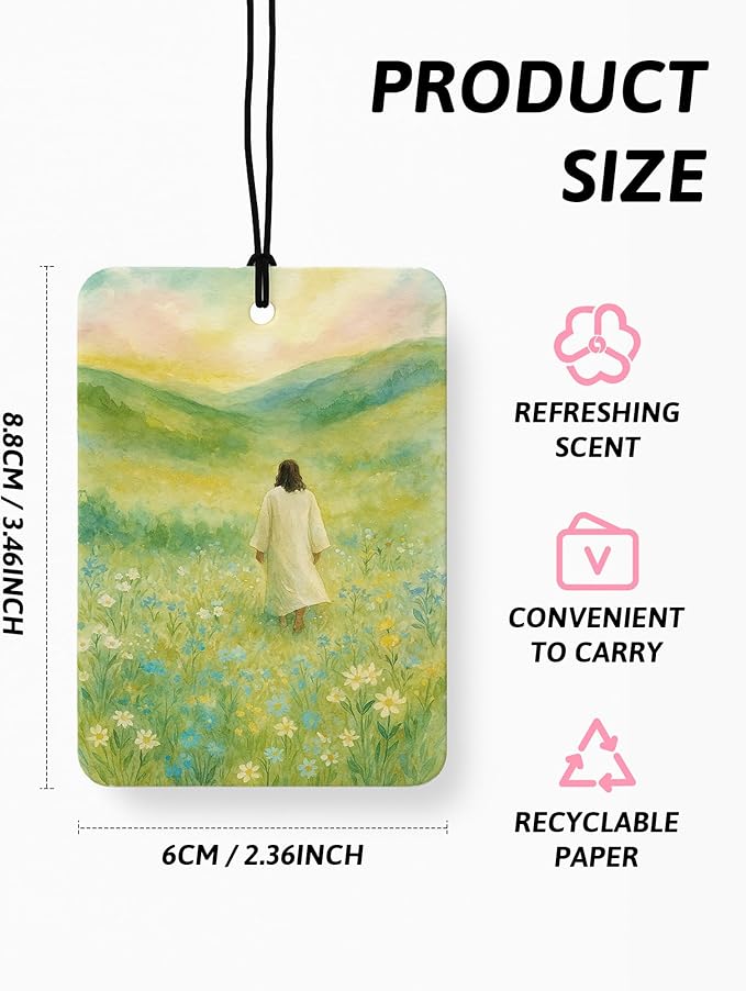 Wildflower Forest Jesus Christian Car Air Freshener 4 Pcs, Floral Wreath Meadow Religious Hanging Air Freshener for Cars Closet Drawer Books, Christian Car Accessories Mirror Decor for Women
