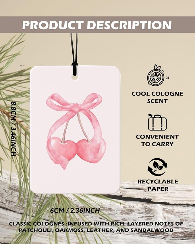 Coquette Girly Western Cologne Car Air Freshener 4 Pcs, Preppy Cowgirl Ribbon Poker Cherry Hanging Air Freshener for Cars Bathroom Dorm Books Decor, Cute Accessories Gifts for Women Girls