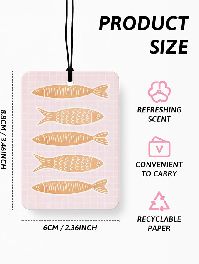 Pink Summer Beach Car Air Freshener 4 Pcs, Coastal Preppy Fish Conch Shell Starfish Ocean Hanging Air Freshener for Closet Drawer Books, Girly Beachy Car Accessories Mirror Decor for Women