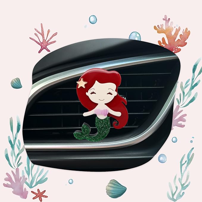 Mermaid Car Accessories,Beach Themed Air Vent Clip Car Freshener,Coastal Dashboard Decor,Refillable Aroma Diffuser for Women Teens