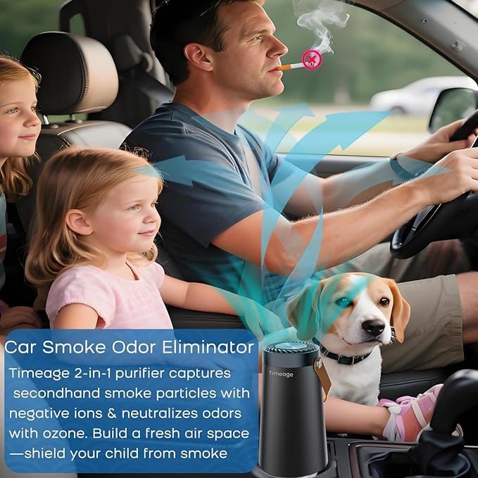 Ozone Generator for Car -Clean Smoke Odor from Car, Foul Smell from Bathroom; Plus Ionic Air Purifier for Home to Purify Dust, Pollen- Portable Deodorizer, Office, Pet Room Sky Blue