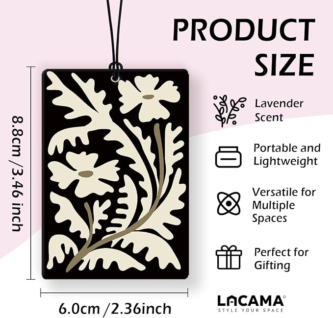 Lacama Black Boho Floral Car Air Freshener 3Pcs, Retro Abstract Mid Century Henri Matisse Floral Cars Scents Air Freshener for Women Girls Gifts, Flower Car Accessories Interior Mirror Decor Hanging