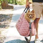 4 Cats & Dogs Mew Mew Travel Pet Bed – Soft Carrier for Small Dogs & Cats, Water-Resistant Quilted Shell, Adjustable Belts, Anti-Slip Bottom, Portable Pet Bed & Travel Bag - Rose