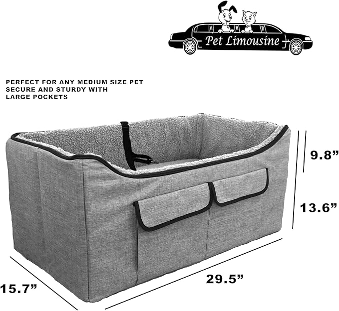 Pet Booster Car Seat for Large Pet or Two Small Pets with 2 Safe Secure Leash Seat Belts and Elevated View Easy Fold Up for Compact Storage