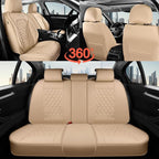 Coverado Full Set Leather Car Seat Covers, Waterproof Faux Leather Seat Covers, Beige Car Seat Protectors, 5 Seats, Universal Fit for Most Cars & SUVs-Beige