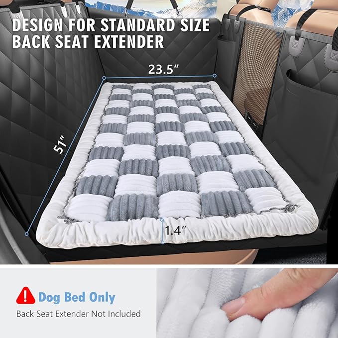 Backseat Dog Bed Non-Slip, Dog Bed for Car Back Seat Soft and Comfortable, Back Seat Pet Bed Mat for Travel, Pet Car Blanket for Backseat Extender and Seat Covers 51"X 23.5" Light Grey & White