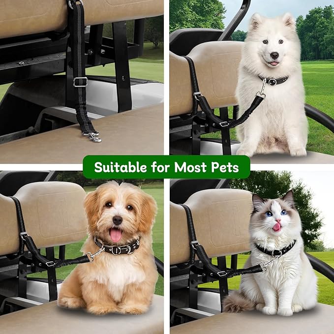 Golf Cart Dog Seat Leash, Pet Dog Seat Belt Harness for Golf Cart, with Adjustable Straps, Prevents Falls & Injuries, Black