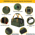 PAWZIDEA Center Console Dog Car Seat, Enclosed Small Dog Armrest Booster Carseat, Secure Straps &Anti Slip, Portable TSA Approved Puppy Pet Carrier Soft-Sided, Removable Pillow Storage Pocket, up 12lb