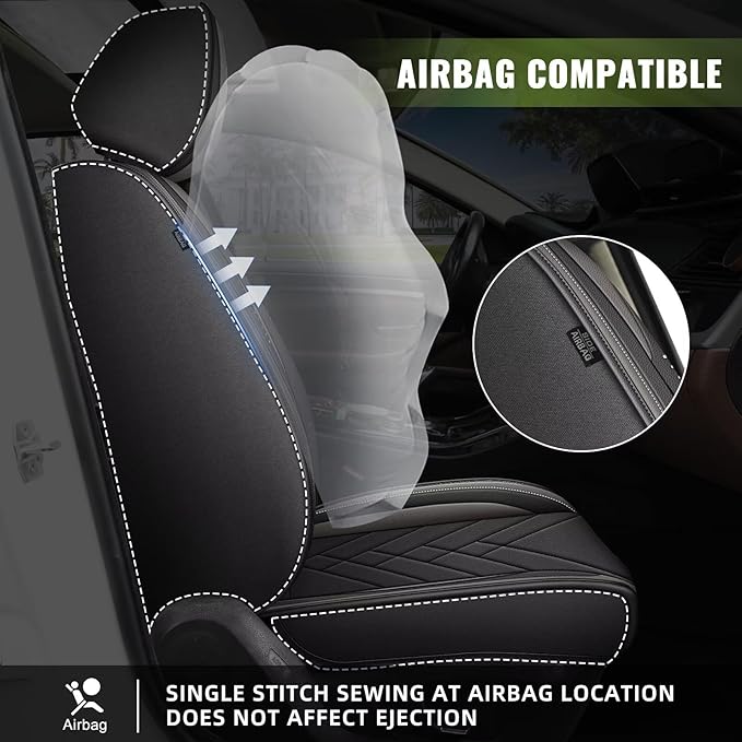 AOMSAZTO Front Seat Covers for Car Fit for Kia Sorento 2007-2025 2026: Premium Seat Covers Waterproof Leather Automotive Seat Cushion Protector Compatible with Airbag(2PCS Front,Black&Grey)