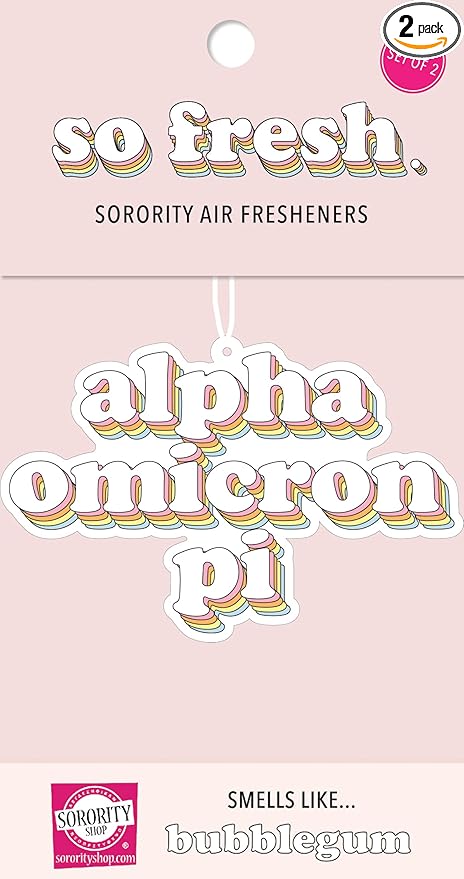 Sorority Shop Alpha Omicron Pi Retro Air Freshener - AOP Bubblegum Scented Air Freshener – Sorority Retro Design Air Freshener for Car or Dorm– Sorority Gift, Charm Paraphernalia