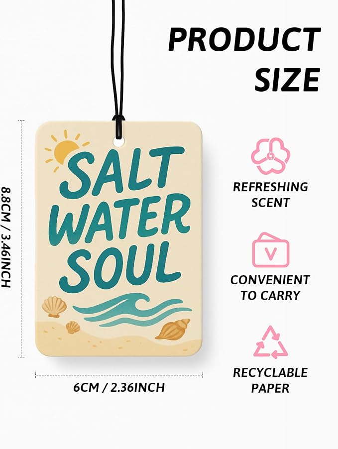 Blue Coastal Beach Car Air Freshener 4 Pcs, Retro Summer Beach Fish Seashell Lemon Hanging Air Freshener for Cars Closet Drawer Books, Beachy Car Accessories Mirror Decor for Women