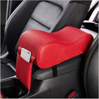 Car Center Console Cover, Soft Memory Foam Auto Arm Rest Pillow with Phone Holder Storage Bag, Waterproof Leather Armrest Seat Box Protector Comfy Cushion Pad for Most Cars (Red)