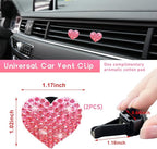 Ziciner 2PCS Bling Heart Car Air Vent Clips Charms, Heart Shaped Crystal Car Air Freshener Vent Clips, Rhinestone Air Conditioning Outlet Clip, Vehicle Decor Accessories for Women Girls (Pink)