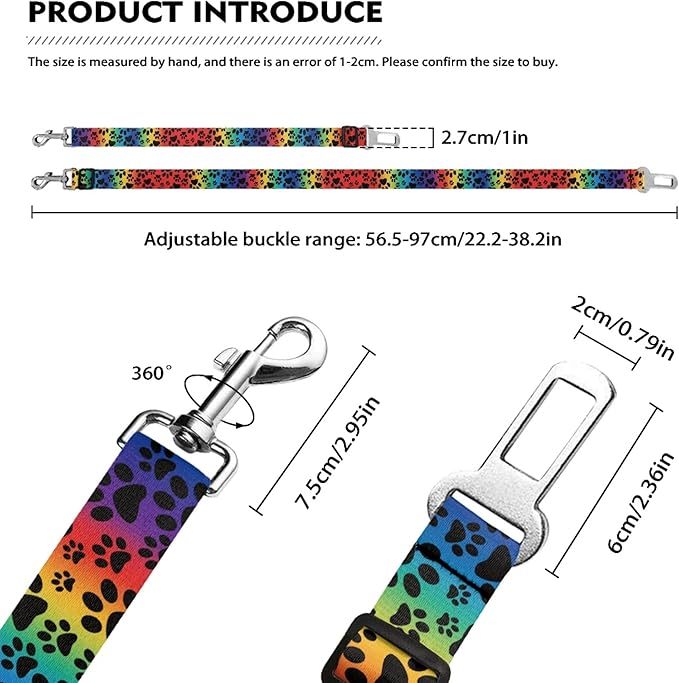 Cute Design 2-Pack Set Adjustable Pet Cat Dog Car Seat Belt, Adjustable Buckle Pet Car Harness Fabric Lanyard from 22 to 38 Inches Seatbelt Leash (Psychedelic Dog -Two Piece in one Set)