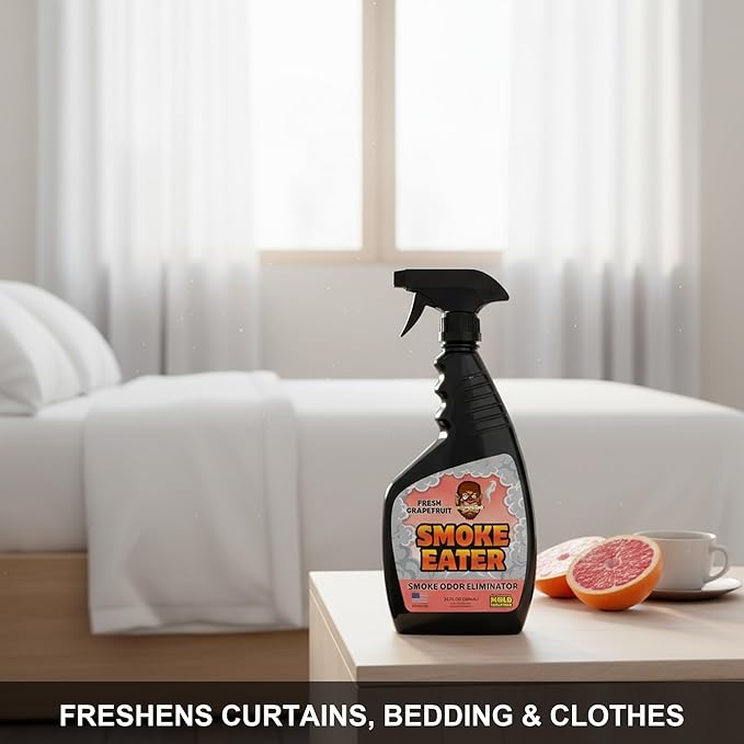 Smoke Eater Odor Eliminator Spray, Fresh Grapefruit, 22 oz — Breaks Down Smoke Odor at the Molecular Level — Works on Fabric, Cars, Furniture — Made in USA