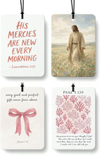 Pink Christian Jesus Air Freshener 4 Pcs, Coastal Seagrass Bow Bible Verse Religious Hanging Air Freshener for Cars Closet Drawer Books, Girly Christian Car Accessories Mirror Decor for Women