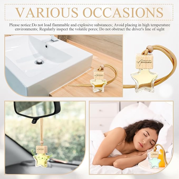 24 Pcs Star Shaped Car Fragrance Diffuser Bottle Bulk - Appreciation Gifts Set Hanging Glass Diffusers with Inspirational Message for Coworker Teacher Staff Thank You Gift (Awesome)