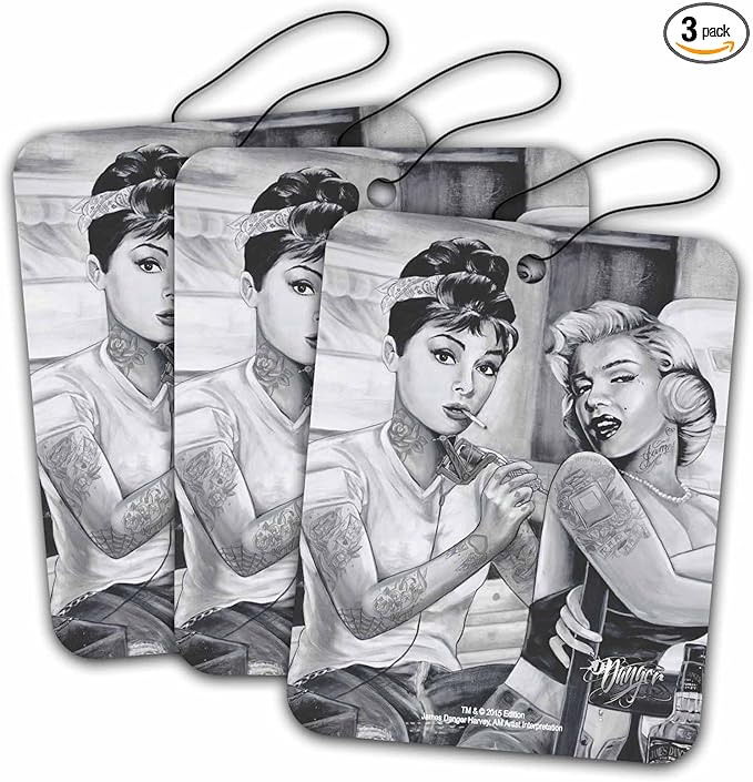 Road Rage Air Freshener - Pina Colada Scent - Audrey & Marilyn Tattoo - 3 Pack