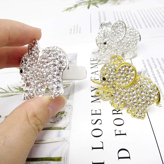 Honbay 2PCS Rhinestone Elephant Car Air Vent Clips - Car Air Freshener - Gold and Silver