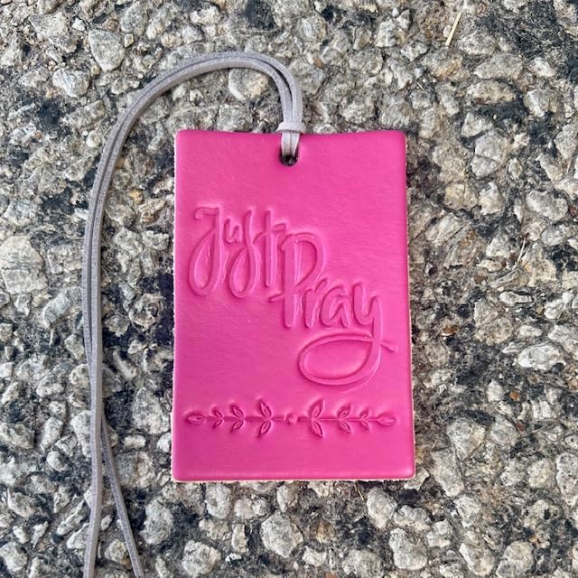 Air Flair | Leather Car Air Freshener | Rectange Just Pray (Fucshsia, Vanilla Leather)