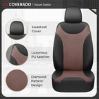 Coverado Front Car Seat Covers, Leather Seat Covers for Cars, Automotive Seat Protectors with Splicing Design，Waterproof Auto Seat Cushions Driver Seat Covers Universal for Most Cars, Black & Coffee