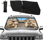 CHILL·TEK Funny Animal Car Windshield Sun Shade Umbrella, Funny Skull Car Sun Shade Umbrella, Block UV Rays Heat Foldable Windshield Umbrella Sun Visor Protector - Keep Vehicle Cool for Cars SUV