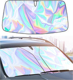 Sunshade Car Front Windshield Titanium Silver Sun Shade Iridescent Car Sunshade Foldable Sun Shield Cover Block UV Rays, Reflector Shield Suitable for Most Cars SUVs Large 57 x 31.5 in