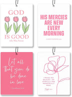Trendy Pink Christian Bible Car Air Freshener 4 Pcs - Cute Floral Christian God is Good Air Freshener Hanging Decor for Cars Closet Drawer Books, Girly Car Accessories Mirror Decor for Women