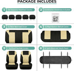 FH Group Automotive Car Seat Covers Full Set Premium 3D Air Mesh Front Seat Covers, Airbag Compatible & Split Bench Cover Universal Fit Interior Accessories for Cars Trucks and SUVs - Beige