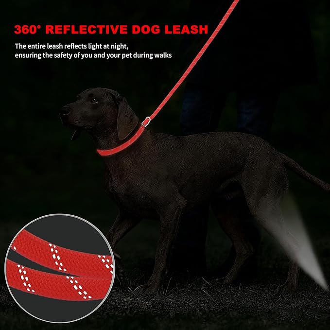 6FT Heavy Duty Dog Leash for Small Medium Large Dogs, Tangle Free Reflective Dog Training Leash with Double Handle, Seat Belt Buckle & Poop Bag Holder (Red)