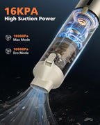 Car Vacuum Portable with 16000Pa Powerful Suction, Handheld Vacuum Cordless Rechargeable Blow & Suction 4 in 1, Small Vacuum Cleaner for Car, Outdoor, Home, Office (Gold Renew)