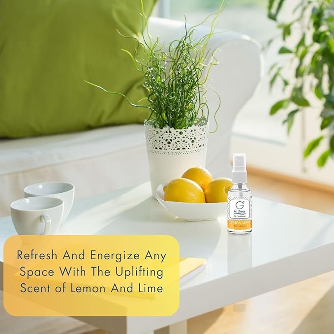 G's Breeze Lemon Lime Air Freshener - Refreshing & Energizing Fragrance with Freshly Squeezed Lemon & Lime Essence - Long Lasting Zesty, Citrus Aroma- Ideal Scent Choice for Home, Car & Office