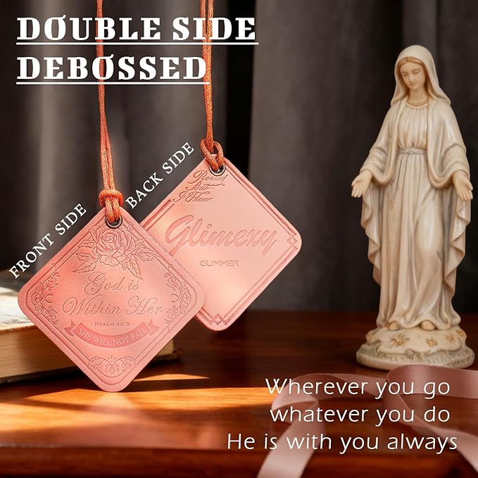 Leather Rearview Mirror Accessories Bible Verse She will not Fall Religious Gifts for Women New Car Smell Leather Car Air Freshener Hanging Bag Charms for Handbags
