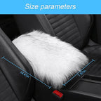 Furry Auto Center Console Cover Pad, 11.8"x7.8" Soft Sheepskin Wool Armrest Cushion, Fluffy Vehicle Armrest Seat Box Protector, Car Interior Accessories for Women Men (White/Black)