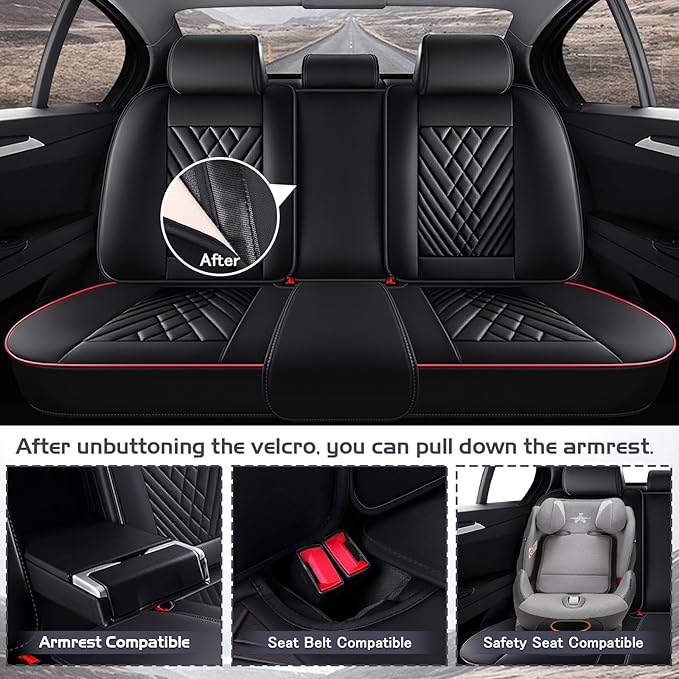 Truck Seat Covers for Chevy Silverado 1500 2007-2026, Waterproof Premium Leather Full Coverage Car Seat Cover, Muscle Sport Style Auto Interior Seat Cover Sets (Full Set/Black Red)