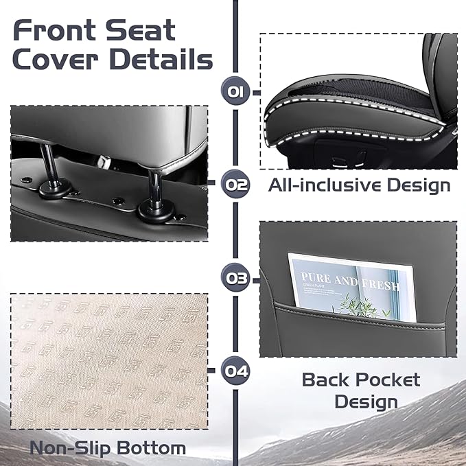 Truck Seat Covers for Ford Ranger 2019-2026, Waterproof Premium Leather Full Coverage Car Seat Cover, Muscle Sport Style Auto Interior Seat Cover Sets (Front Set/Gray Black)
