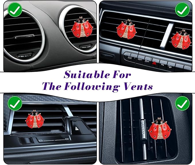 5PCS Ladybug Car Decor, Bling Lady Bug Air Freshener Vent ClipsCar Accessories Decoration for ，Reusable Essential Oil Diffuser, Universal for Most Cars (Red)
